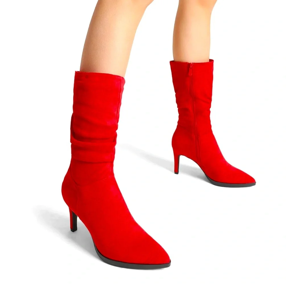 Women's Mid Calf Pointed Toe Suede boots - Picture 1 of 8